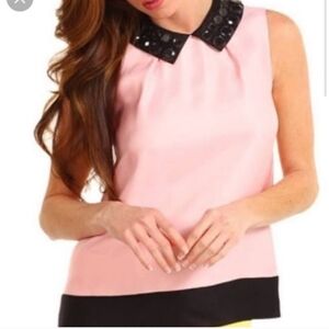Kate Spade Pink/ Black Jeweled Embellished Chic Peter Pan Collar Blouse Size 10